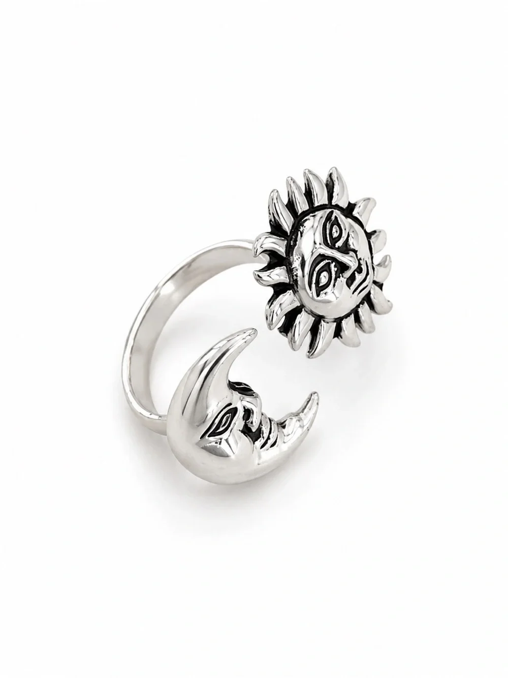 Silver Sun and Moon Adjustable Ring - Women Jewelry